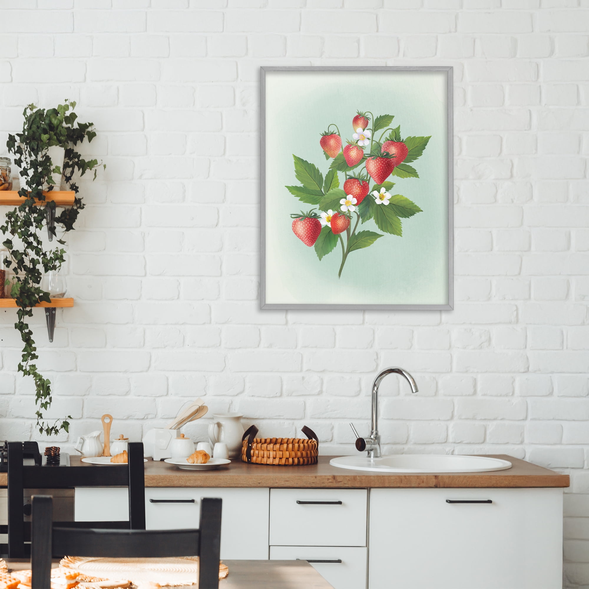 Stupell Industries Vintage Strawberry Bundle Gray Framed Giclee Art, design by Diane Neukirch