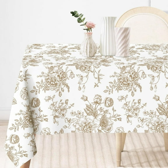 AnyDesign Tan Floral Tablecloth Rectangle Wildflower Fabric Table Cloth Washable Floral Table Cover for Picnic Dinner Table Decoration, 60 x 102 Inch