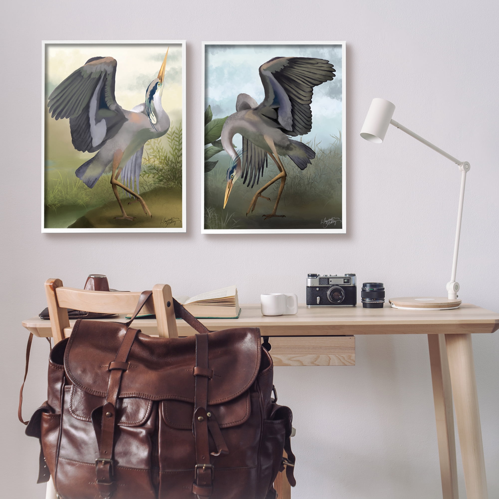 Stupell Industries Crane Dance Landscapes Animals & Insects Painting White Framed Art Print Wall Art, 24 x 30
