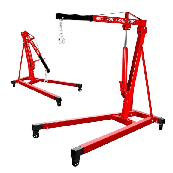 QUHEE 2 Ton Engine Hoist, Foldable Hydraulic Engine Lift,4400 lbs Weight Capacity, Mobile Shop Crane with Adjustable Boom & Casters