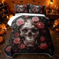 thumbnail image 2 of Erosebridal Spooky Floral Skull Twin Quilt Set, Boho Blooming Rose Twin Coverlet Set for Boys Girls, Dark Gray Dusty Red, 2 Pieces 1 Bedspread and 1 Pillowcase, 2 of 7