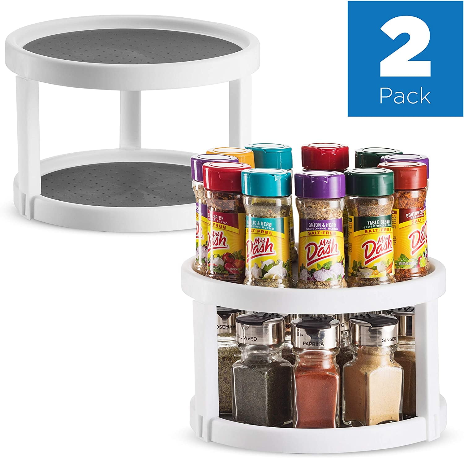 Countertop Pantry 2 Tier Lazy Susan Turntable 11 Inch Spice Rack Organizer for Kitchen Cabinet Height Adjustable Cabinet Organizer with Clear Removable Bins 