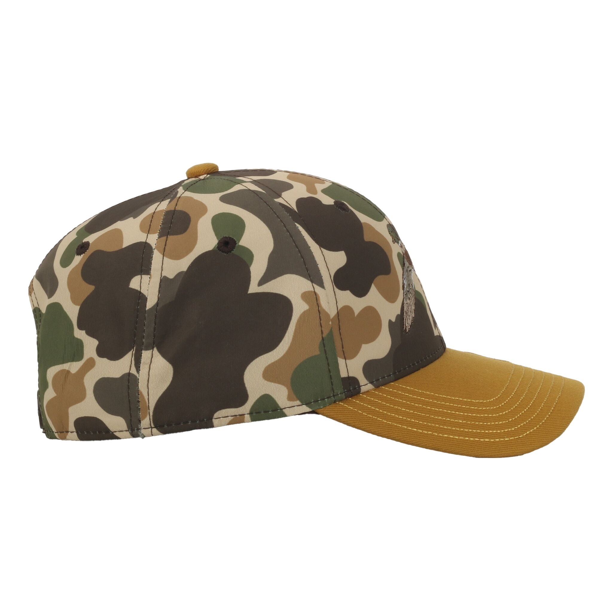 Outdoor Cap Mallard Duck 6-Panel Structured Hat – Embroidered Camo Cap with Brown Visor, One Size