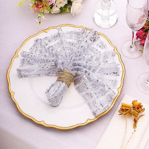 Balsa Circle 20x20 in Silver Sequined Geometric Design Tulle Net Fabric Table Napkin Party Events Decorations Supplies