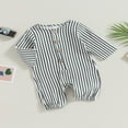 thumbnail image 3 of Crew Neck Rompers with Striped Pattern and Button Closure for Baby Boys and Girls, 3 of 8