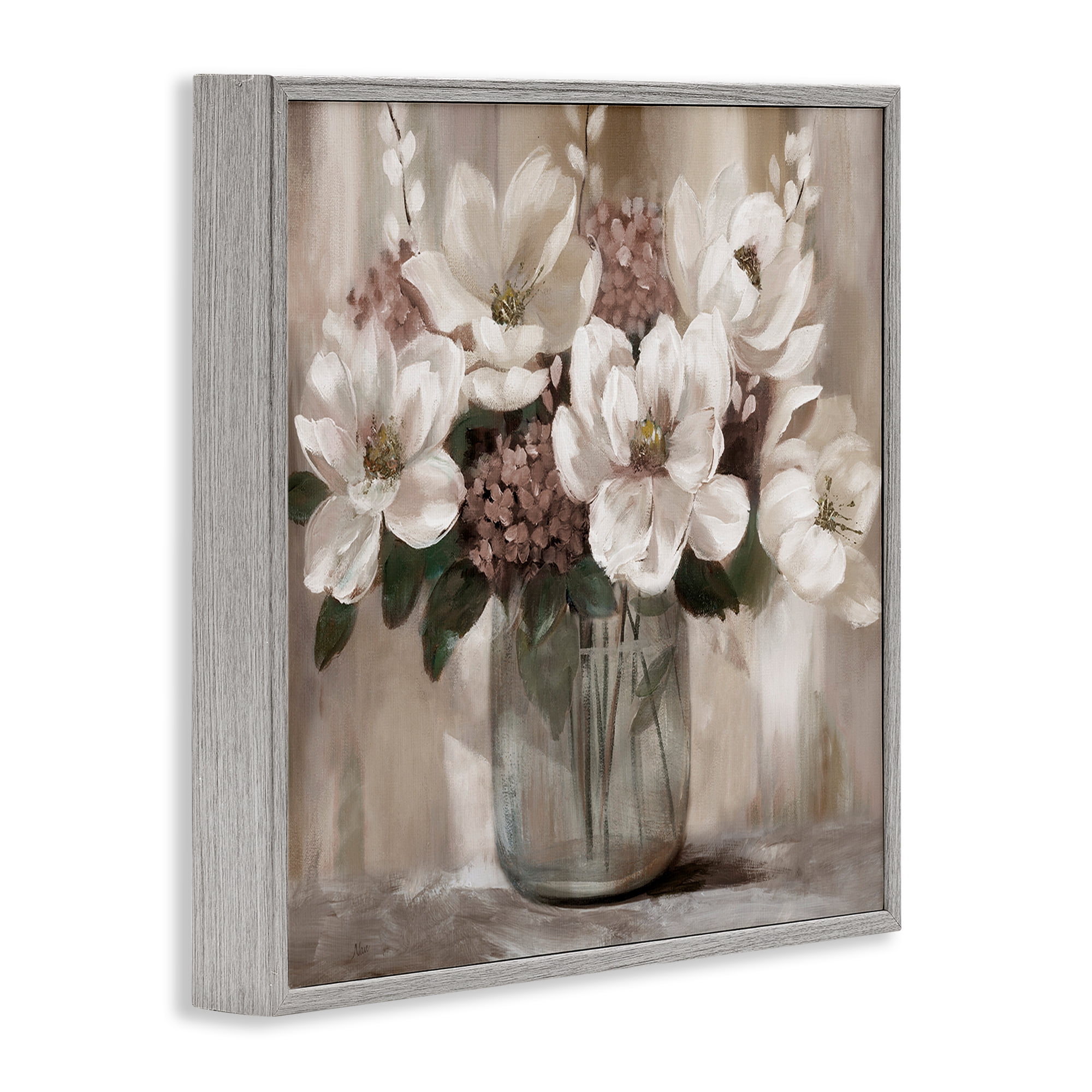 Stupell Industries Ivory Magnolias Vase Gray Framed Giclee Art, design by Nan