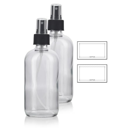 8 oz Clear Boston Round Thick Plated Glass Bottle with Black Mist Spray