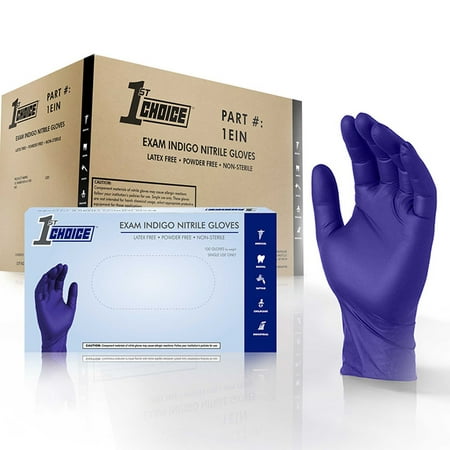 1st Choice Nitrile Latex Free Medical Disposable Gloves, Large, Indigo,