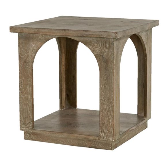 Pemberly Row Solid Mango Wood End Table in North Creek Brown Finish