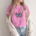 thumbnail image 2 of NAMTYQX Womens T Shirts Crew Neck Cool Loose Fit Print Short Sleeve Oversized Graphic Stretch Stylish Womens Blouses Pink Size 3XL, 2 of 5