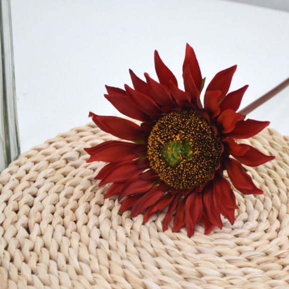Vintage Sunflowers Artificial Flowers Silk with Stem Fall Sunflower Decorations for Home Wedding Party Birthday Bulk Dark Center Single Autumn 1Pcs(red)