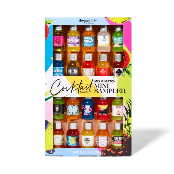 Thoughtfully Drink Mixers for Cocktails, Mini Skinny Sampler Cocktail Mixers Gift Set, 20 Count (Contains No Alcohol)