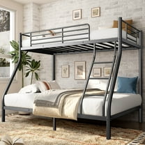 Metal Bunk Bed(500LBS), Twin Over Full Size with Guardrail & Ladder, Sturdy Steel Frame for Adults, Teens, Kids, Space Saving, Easy to Assemble, No Box Spring Required, Black