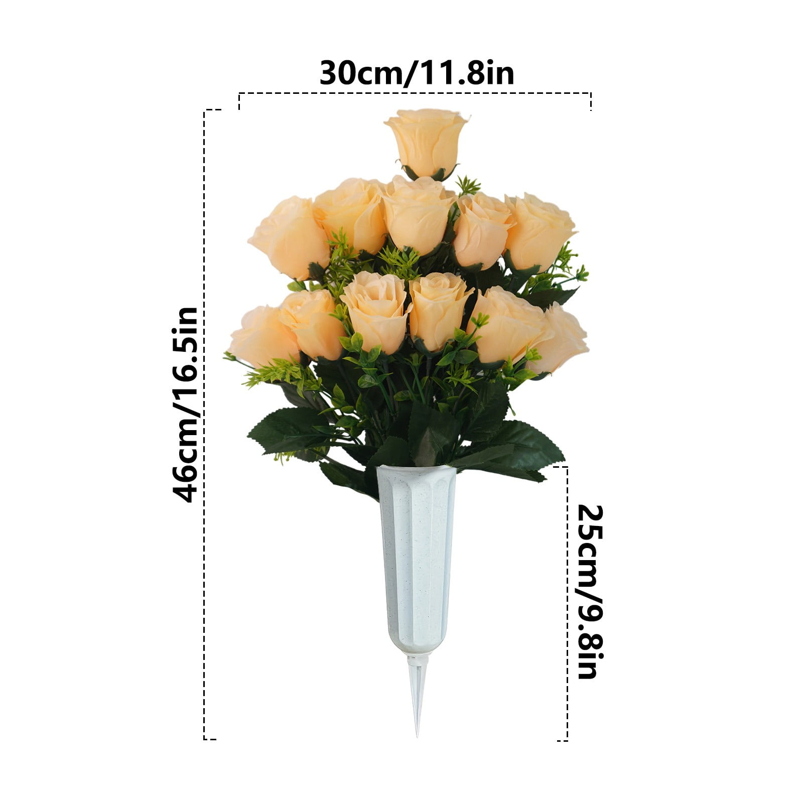 2 Pcs Artificial Cemetery Flowers with Vase, Artificial Rose Bouquet Graveyard Memorial Flowers Outdoor Grave Decorations for Cemetery Headstones Decoration, 16.5x11.8 Inch, Blue and Red