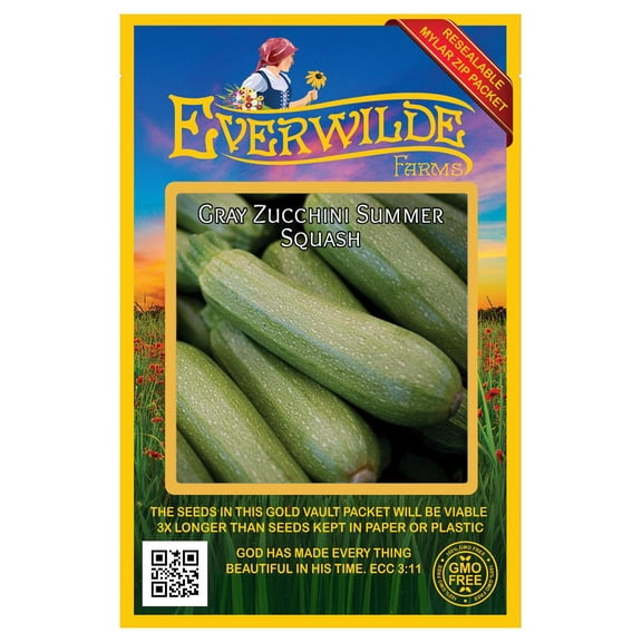 Everwilde Farms - 40 Gray Zucchini Summer Squash Seeds - Gold Vault Seed Packet