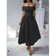 thumbnail image 4 of Vestido de Noche de Cóctel con Hombros Descubiertos y Cremallera para Mujer Negro XL, 4 of 7