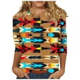 thumbnail image 2 of Cagogo Summer Tops Aztec Western 3/4 Length Sleeve Vintage T Shirts for Women Under $5 Loose Fitting Crewneck Ethnic Style Blouses Holiday Beach Black Blouses Clothes, 2 of 5