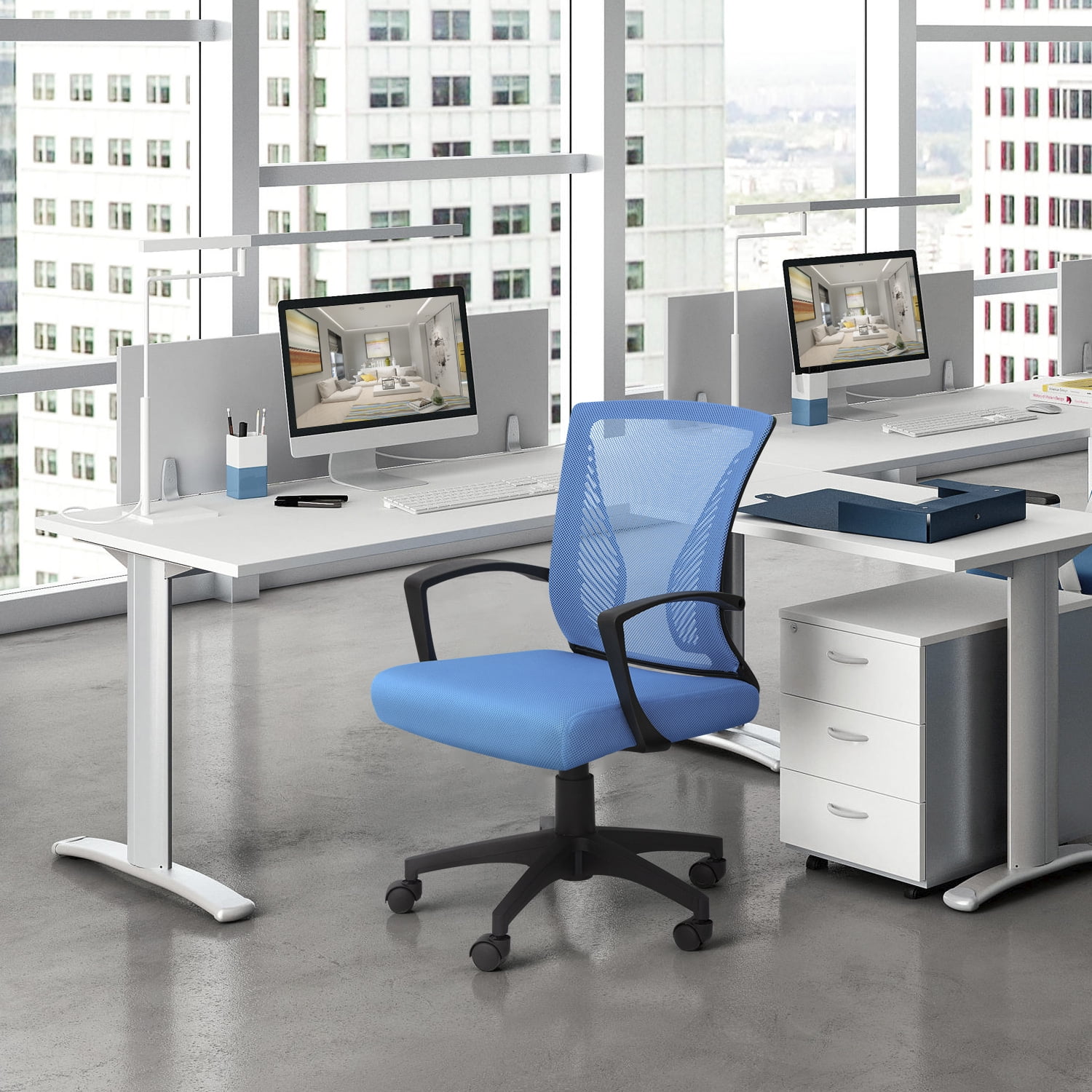 Lacoo Mid-Back Office Desk Chair Ergonomic Mesh Task Chair with Lumbar Support, Blue