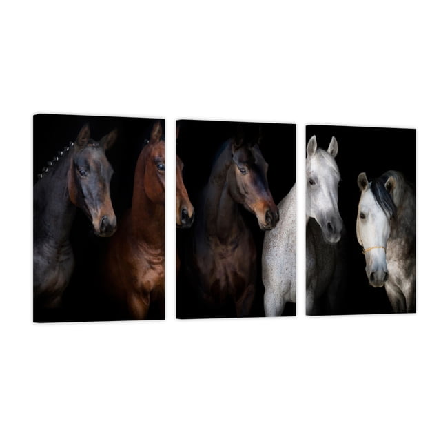 Cuadro Decorativo Tríptico Vertical Retrato de Caballos Canvas Revolution Set De 3 Cuadros 30x45 cm