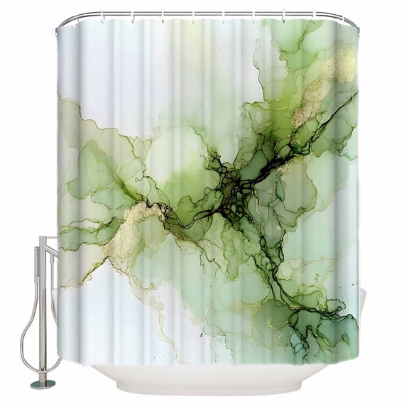 Sage Green Marble Shower Curtain, 36" x 72", Green Ombre Artwork Waterproof Bathroom Curtain Washable Shower Curtain Set with 12 Hooks