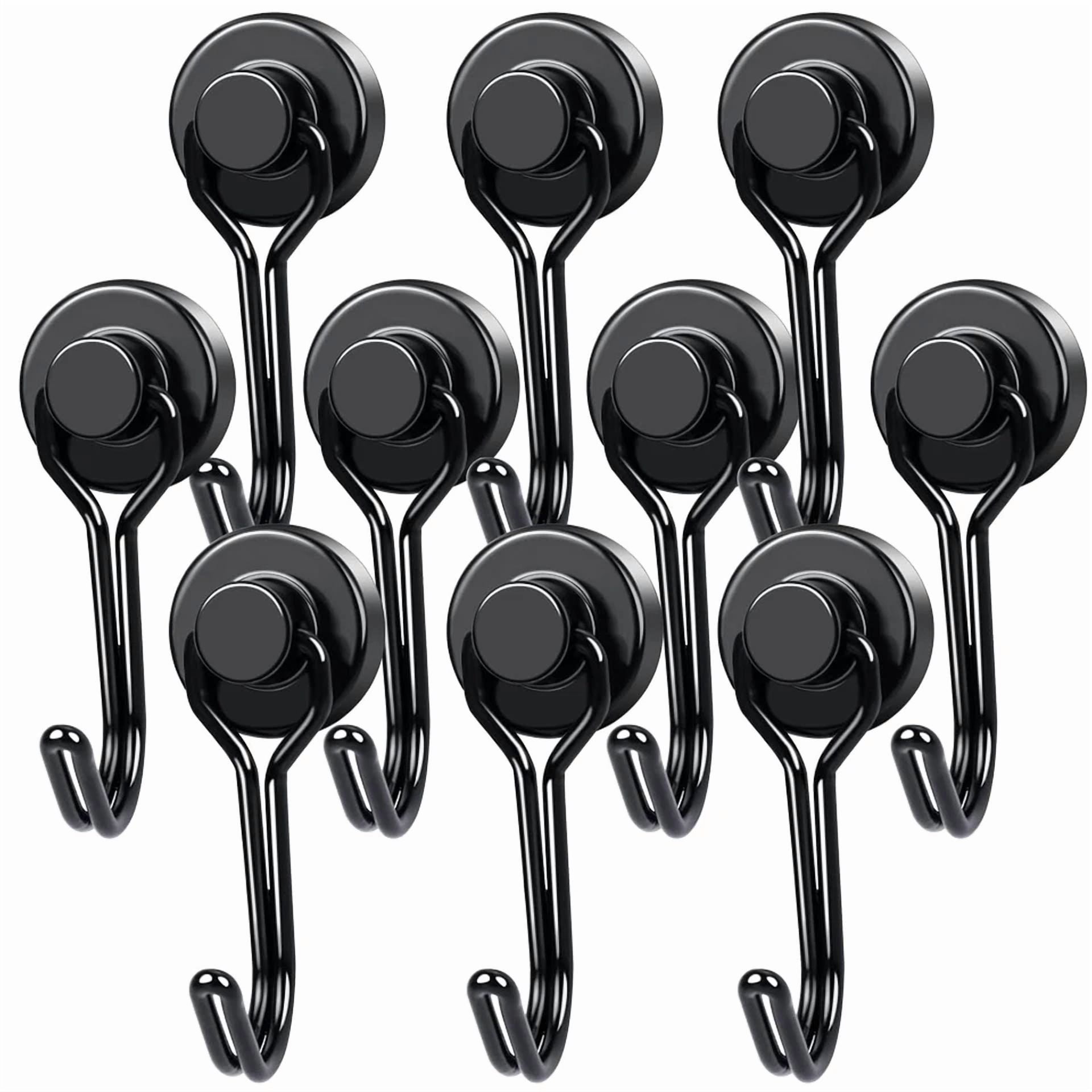 KLYNE - Magnetic Hooks 25Lbs, 10 Pack Black Swivel Swing Magnetic Hook Strong Magnet ...