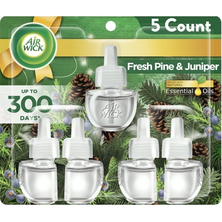 Air Wick Plug in Scented Oil Refill, 5 ct, Fresh Pine and Juniper, Air Freshener, Essential Oils, Fall Scent, Fall decor