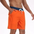 thumbnail image 6 of Men Swim Trunks Elastic Waist Drawstring Swimming Quickly Dry Color Block Fashion Summer Beach Shorts (L, Orange), 6 of 8