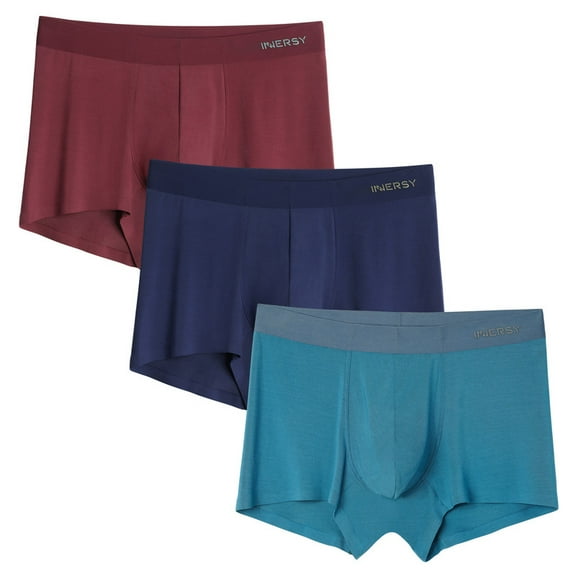 INNERSY Men's Micro Modal Boxer Briefs No Show Short Leg Trunks Underwear 3 Pack (L, Dark Crimson/Navy/Saxony Blue)
