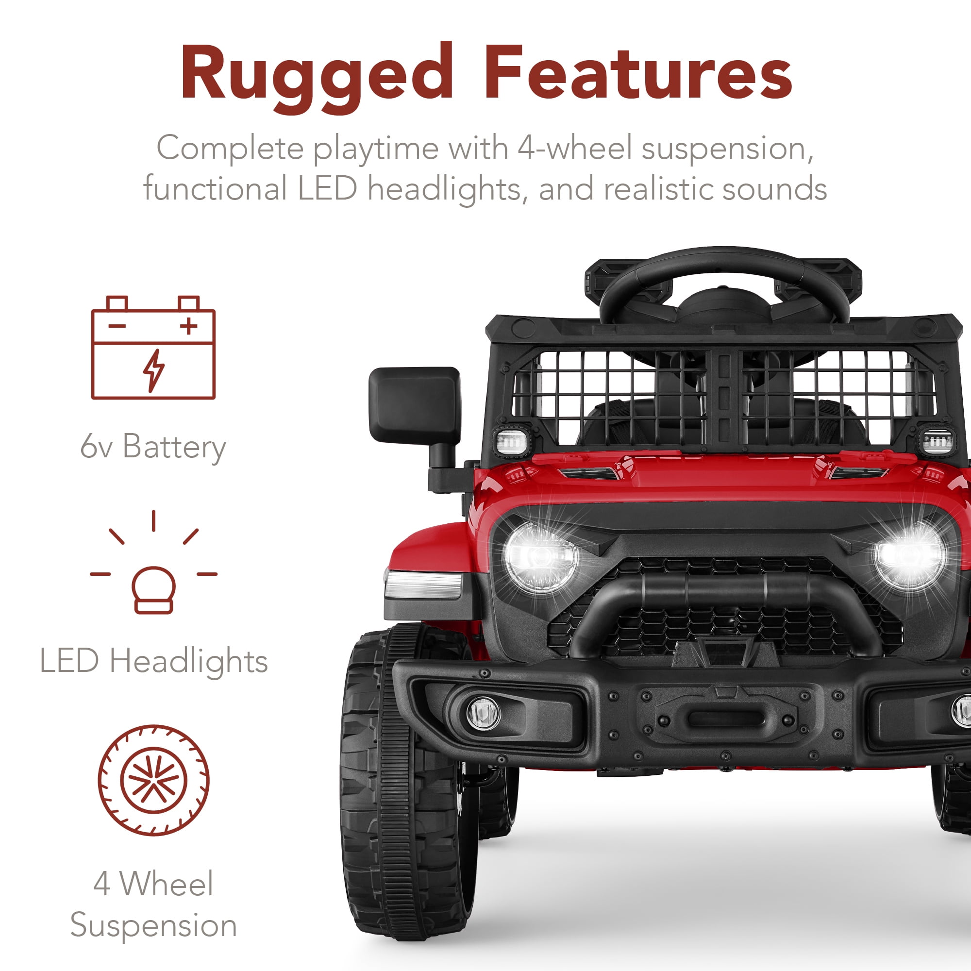 Best Choice Products 6V Kids Ride-On Truck Car w/ Parent Remote Control, 4-Wheel Suspension, LED Lights - Red