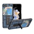 thumbnail image 1 of Funda de cuero genuino con textura Mahjong y soporte para Samsung Galaxy Z Flip5 (azul), 1 of 5