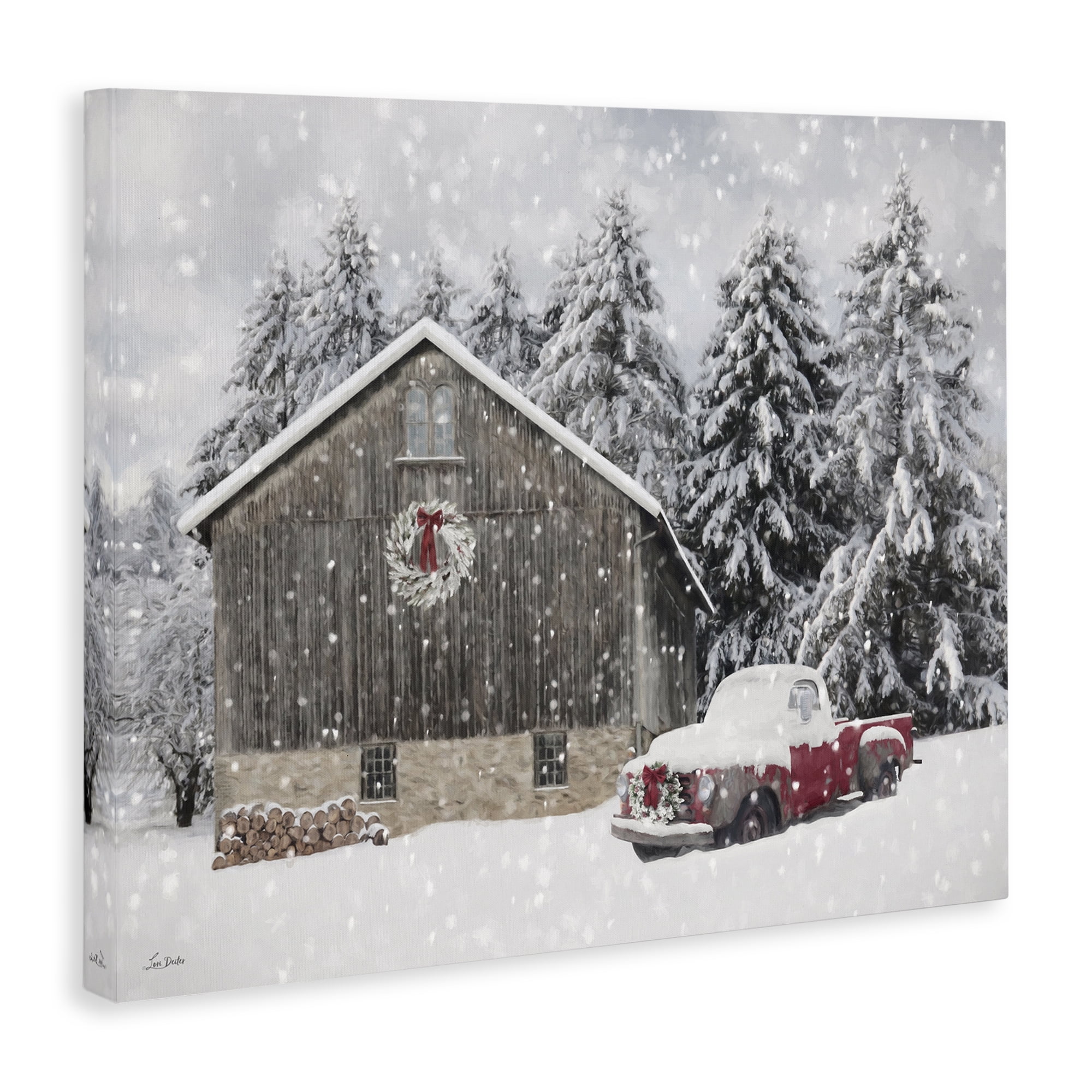 Stupell Industries Snow Covered Farm Scene Holiday Painting Gallery Wrapped Canvas Art Prints Wall Art, 30 x 24