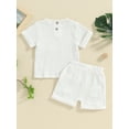thumbnail image 5 of FEORJGP Toddler Boys Summer Outfit 6M 1T 2T 3T 4T Infant Baby Short Sleeve T-Shirts Crewneck Shirt Button Tops Solid Color Shorts Sets Little Boy Loose Casual Daily Clothes, 5 of 9