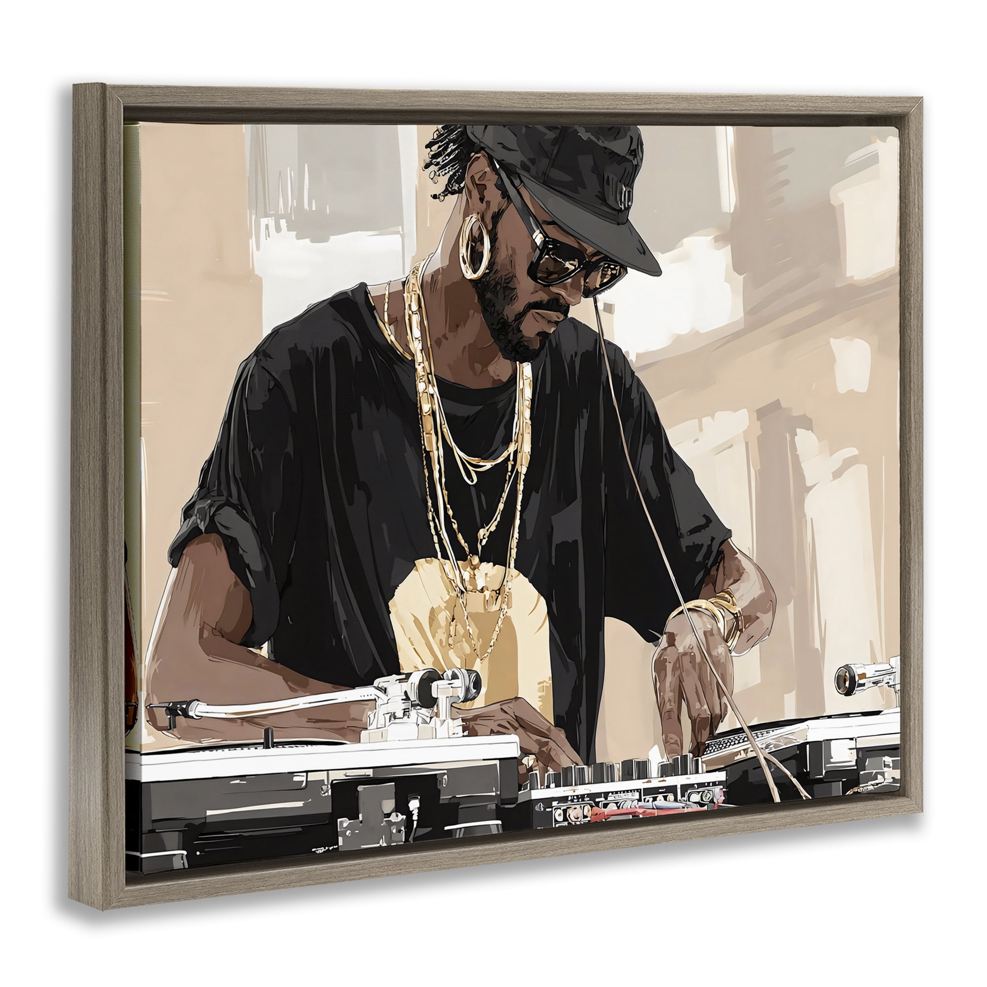 Stupell Industries Timeless DJ with Urban Rhythm Brown Framed Floater Canvas Wall Art, design by Franklyn Gregory