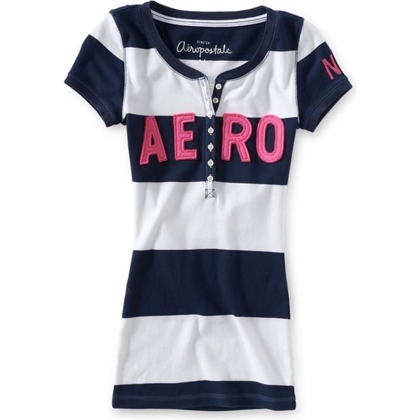 Blusa henley a rayas Aeropostale para mujer azul grande