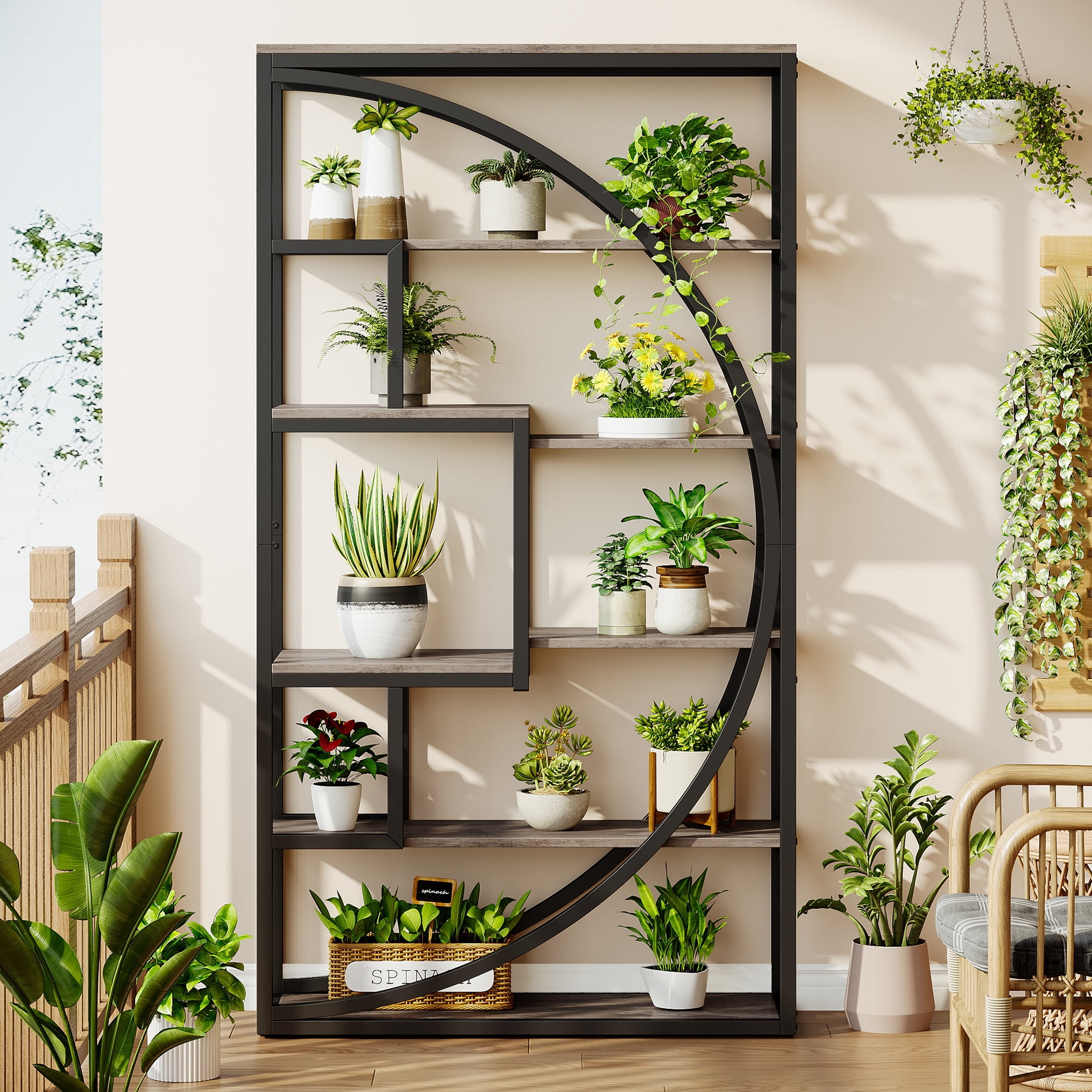 Tribesigns 70.8" Tall Industrial Bookshelf, 5-Tier Displaying Bookcases with 8 Open Storage Shelf for Home Office, Living Room, Bedroom, Gray
