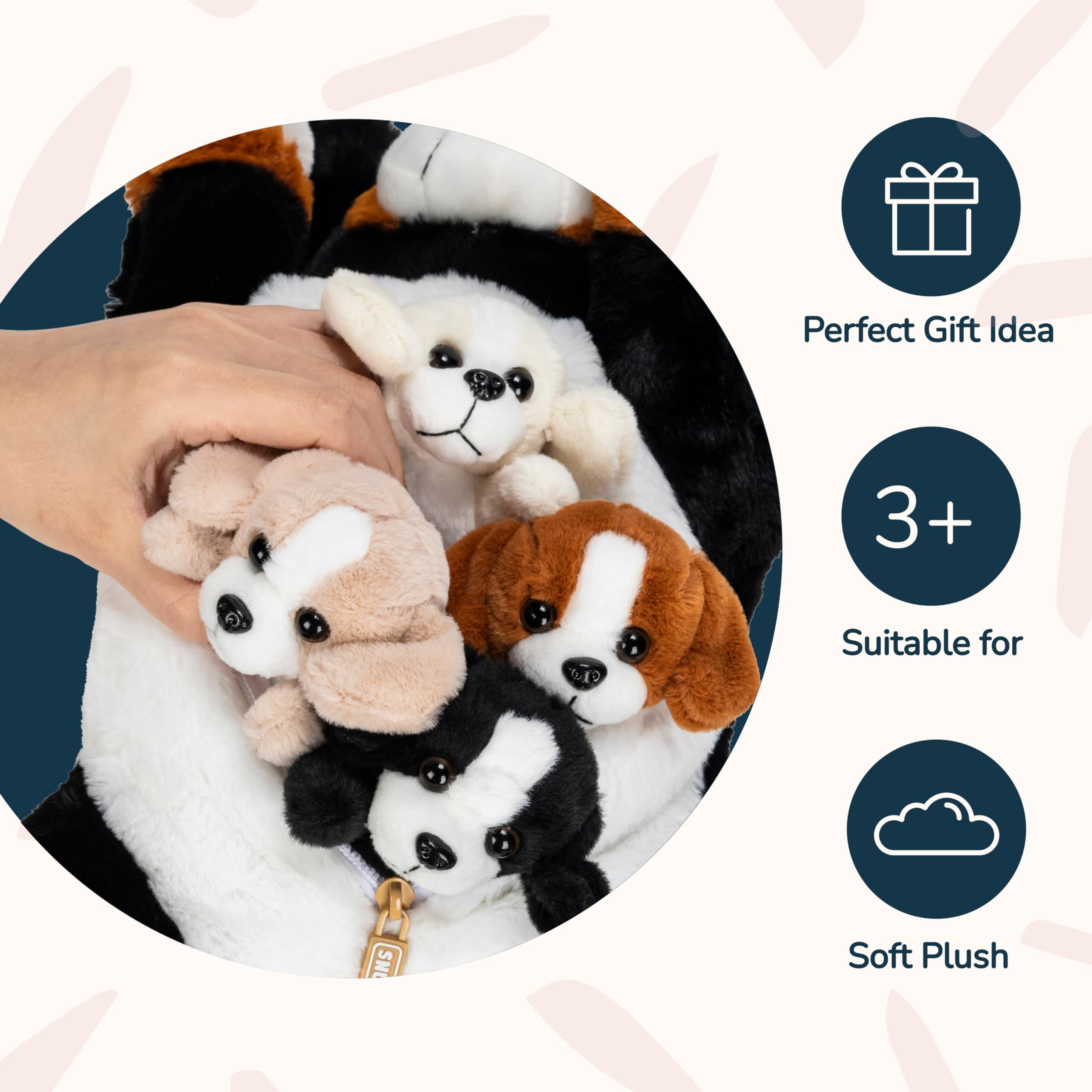 PixieCrush Dog Stuffed Animals - Bernese Mommy with 4 Puppies in Her Tummy - Huggable and Fluffy Dog Plushies for Imaginative Play - Plush Toys Suitable for Kids 3 Years Old and Above - 5" x 10" x 8"