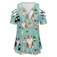 thumbnail image 4 of Australian Shepherd Blue And Red Merle Wine Cocktails Yappy Hour Pattern Dog Breed Womens Summer V Neck Zipper Top Short Sleeve T Shirt Off Shoulder Top Casual Classy Loose Shirts, 4 of 7