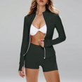 thumbnail image 6 of Domuza Women's 2 Piece Tracksuit Sets Long Sleeve Zip Up Tops and Shorts Casual Solid Color Yoga Suit Set Workout Oufit Jogger Loungewear Set Dark Green L, 6 of 7