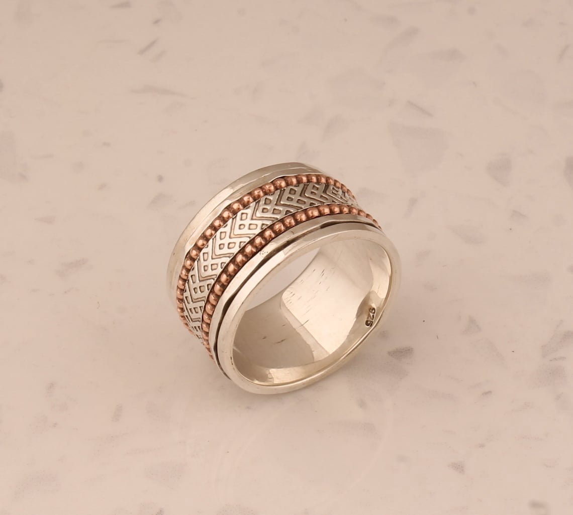 SS DESIGNS Fidget Spinner Ring Handmade 925 Sterling Silver Band | Anxiety Relief Ring, Stress Reducing Jewelry, Meditation Spinner for Men & Women