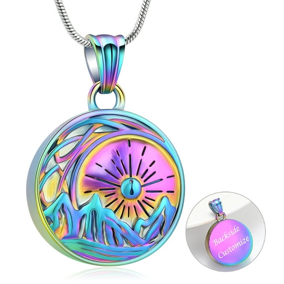 Sun Mountain and Sea Pendent for Ashes and Chain Cremation Jewelry for Ashes Perfume Memory Necklace for Men Women