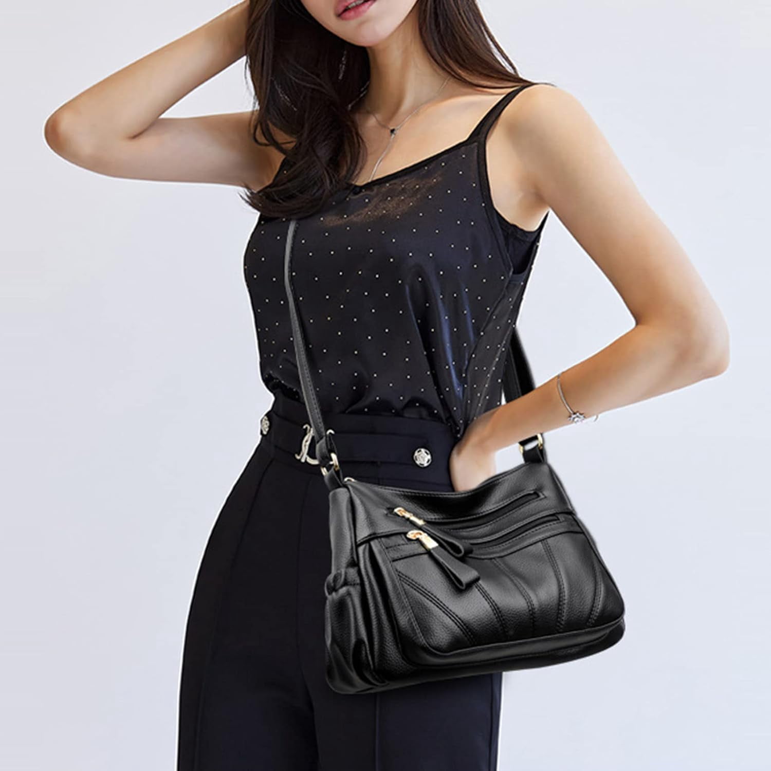Crossbody Bags for Women Multi Pocket Shoulder Bag Soft PU Leather Purses and Handbags Pocketbooks