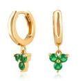 thumbnail image 1 of 18K Gold Plated Sterling Silver Green Nano CZ Tri-stone Drop Huggie Earrings, 1 of 7