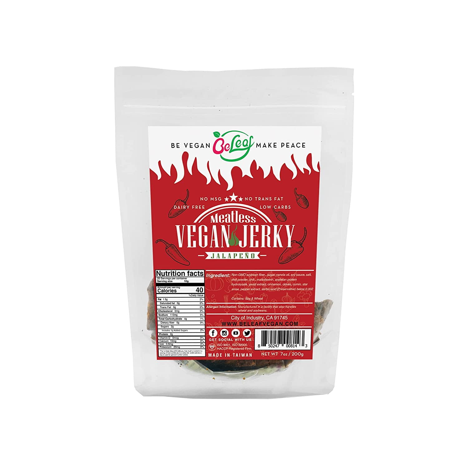 BELEAF Jalapeño Vegan Jerky Hot Meatlike PlantBased Jerky