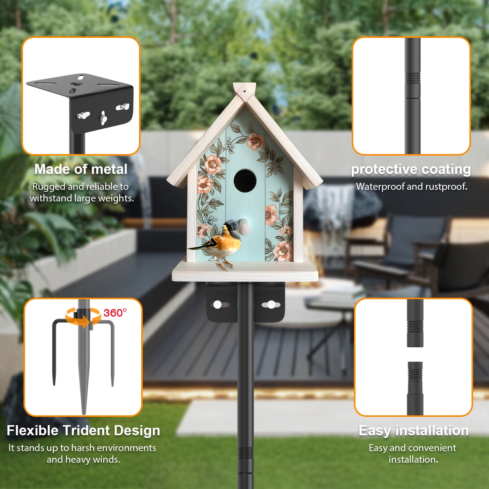 2 Pack 80 Inch Adjustable Bird Feeder Pole, Heavy Duty Rustproof Bird House Pole for Feeders, Birdhouses & Weather Station, Outdoor Yard Garden Decor