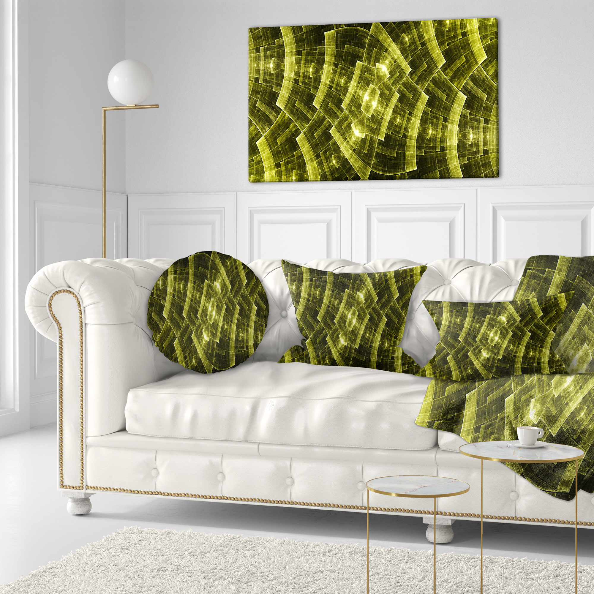 Designart Bright Yellow Fractal Flower Grid - Abstract Throw Pillow - 12x20
