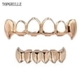 thumbnail image 1 of Gold Color Plated Hip Hop Teeth Hollow Fang Top & Solid Fangs Bottom Grillz Set Vampire Grills Sets, 1 of 5