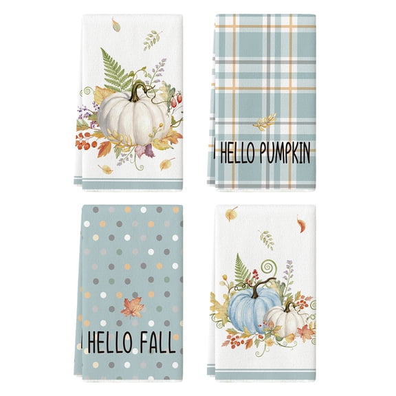 Sm:)e Blue Pumpkin Autumn Fall Thanksgiving Kitchen Dish Towels Set of 4, 18 x 26 Inch