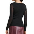 thumbnail image 3 of Women's Semi Sheer Long Sleeve Ruched V Neck Sequin Panel Casual Party Shirt Top XS Black, 3 of 6