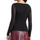 thumbnail image 3 of Camisa casual de fiesta de manga larga semi transparente para mujer con panel de lentejuelas y escote en V, color negro, 3 of 6