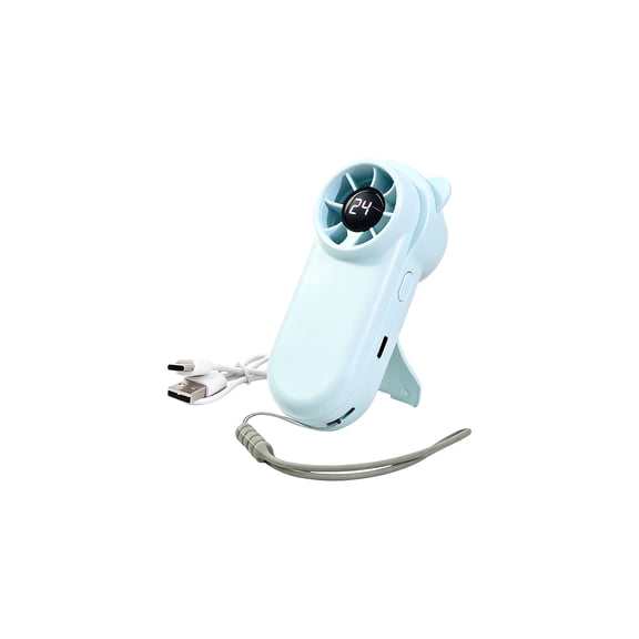 Portable Fan 5 Speed Handheld Fan, Digital Display intelligent power design, adjustable multi-grade airflow,USB rechargeable pocket fan for daily commute outdoor hiking offcooling,Light Blue